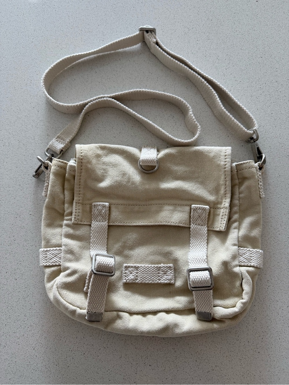 Brandy Melville (John Galt) Canvas Crossbody Messenger Bag in Light Beige